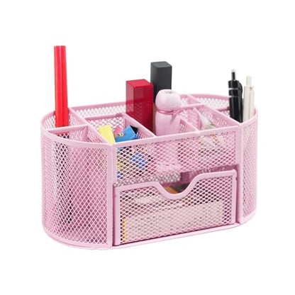 Newkita Desktop Organizer with Pencil Pen Holder and Accessories Offering 8 Compartments and 1 Drawer for Home, School and Office. (Cherry Blossom Pink) - color: pink