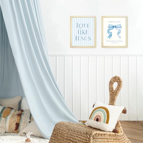LARTSFRO Coquette Blue Bow Jesus Wall Art Decor Posters, Light Blue Bow Room Bedroom Bathroom Dorm Wall Art Decor Aesthetic for College Teen Girls Gifts, Inspirational Bible Verses Bow Wall Decor, 10x8 Inch Set of 4 Bow Pictures (WOOD-GRAIN IMITATION FRAM