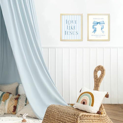 LARTSFRO Coquette Blue Bow Jesus Wall Art Decor Posters, Light Blue Bow Room Bedroom Bathroom Dorm Wall Art Decor Aesthetic for College Teen Girls Gifts, Inspirational Bible Verses Bow Wall Decor, 10x8 Inch Set of 4 Bow Pictures (WOOD-GRAIN IMITATION FRAM