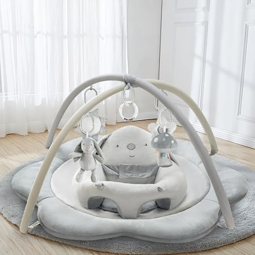 suihuooo 3-in-1 Baby Play Mat, Baby Seats for Infants for Sitting Up, Tummy Time Mat with 5 Detachable Toys, Baby Activity Gym & Playmats for Babies 0-6 6-12 Months, Newborn Shower Gifts - color: Gray