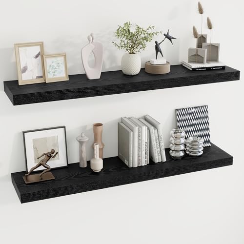 Dreamland 48 Inch Long Floating Shelves in Black,9.3 Inch Deep Floating Shelf for Wall,Large Display & Storage Shelf, Wall Shelf for Bathroom Bedroom Living Room Kitchen Office，Set of 2 - color: Black, size: 48"W x 9.3"D,Set of 2