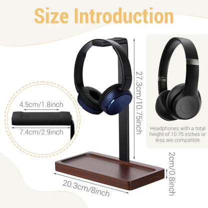 Wood Headphone Stand, Walnut Headset Stand for Desk, Universal Headphone Holder with Storage Base for Gaming, Music Headsets(Dark Brown) - color: Dark Brown