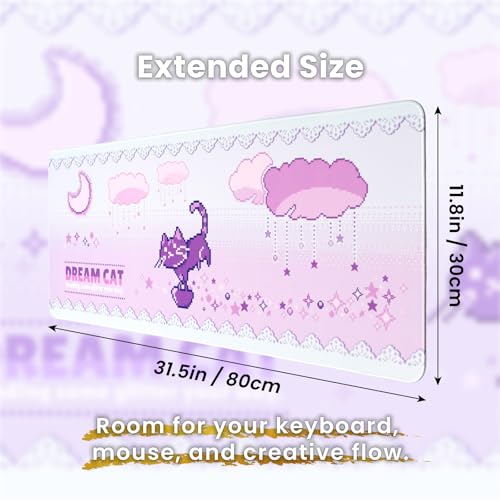 BELLEMOND Japanese Art Desk Mat | Large 31.5x11.8in Anime Mouse Pad for Keyboard & Mouse | Non-Slip Base, Water-Repellent | Original Japanese Design | Dream Cat - color: Dream Cat