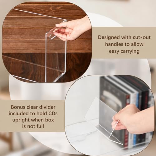 CroBlissful 2 Pcs Acrylic Dvd Storage Box, Clear Stackable Movie Case Holder with Handles, Media Organizer for Cds and Dvds