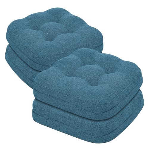 baibu Set of 4 Dining Chair Cushions, Dual-Layer Patent Design Memory Foam Kitchen Chair Cushions, Non-Slip Seat Pads with Ties, 16.5 x 16.5 x 3.5in, 4 Pack, Blue - color: Blue, size: 4 Count (Pack of 1)