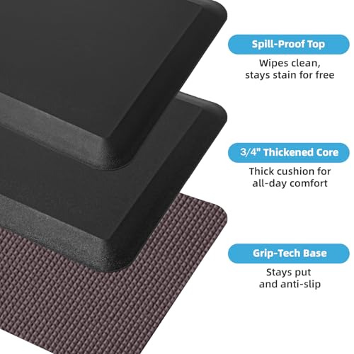 Art3d 3/4" Thick Kitchen Mats for Floor, Waterproof 20" X 32" Cushioned Comfort Mat, Anti Fatigue Mats for Kitchen, Ergonomic Standing Office Desk, Home and Garage, Black - color: Black, size: 32"L x 20"W x 0.8"Th