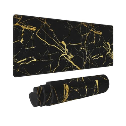 Black Gold Marble Mouse Pad Large Gaming Mousepad Non-Slip Rubber Base Keyboard Mouse Mat for Laptop Keyboard Desktop 31.5 x 11.8 inch - color: Black Gold Marble