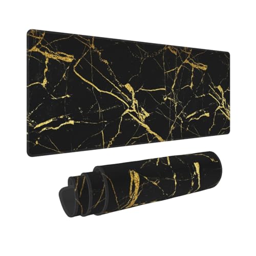 Black Gold Marble Mouse Pad Large Gaming Mousepad Non-Slip Rubber Base Keyboard Mouse Mat for Laptop Keyboard Desktop 31.5 x 11.8 inch - color: Black Gold Marble