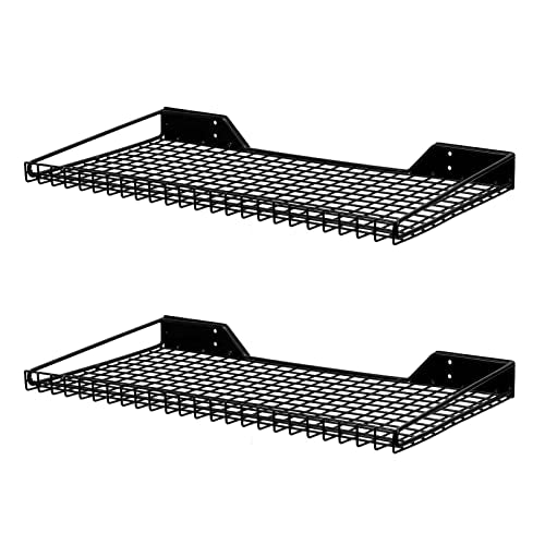 Wallmaster Garage Wall Shelf 2 Pack 23.6"x11.8" Wall Mount Heavy Duty Metal Shelves Mesh Storage Rack for Garage, Office, Basement and Kithcen, max Load 65 lbs (Black) - color: Black, size: 2pack