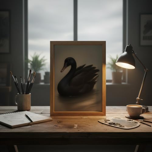 Black Swan Wall Art Framed, Elegant Swan Animal Wooden Frame Canvas Print, Ready to Hang Wall Decor for Living Room Bedroom Office, 8x10 & 12x16 Inch - color: heitiane, size: 10"L x 8"W