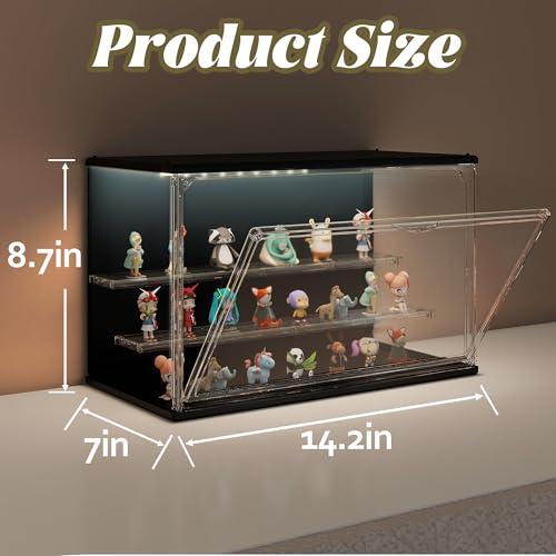 Clear Display Case for Collectibles, 3-Tier Adjustable Figure Display Case with LED Light, Stackable Acrylic Showcase with Magnetic Door for Jewelry,Collectibles (Black, 1 Pack-8.7" H) - color: Black, size: 1 Pack-8.7"H