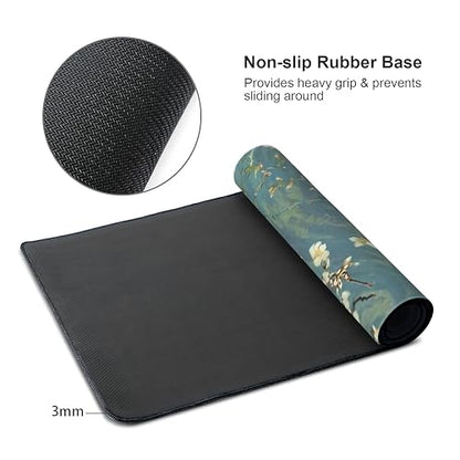 Almond Blossoms Large Mouse Pad,Gaming Keyboard Desk Pad,Extended Mouse Mat Non-Slip Rubber Base with Stitched Edges for Office Game Home XXL 35.4"x15.7" - color: Almond Blossoms, size: 35.4L x 15.7W inches