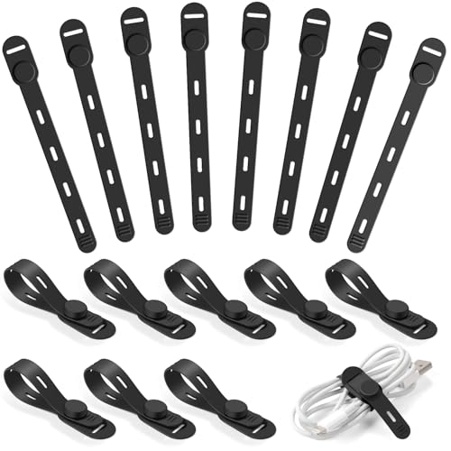 OneLeaf 16Pcs Adjustable Silicone Cable Ties, Reusable Cord Organizer for Desk Setup, PC, TV & Office Cubicle, Secure Soft Anti-Lost Cable Straps for Electronics - Black - color: Black