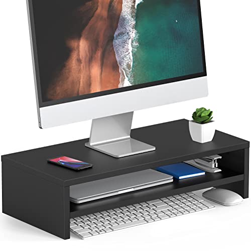 FITUEYES Monitor Stand - 2 Tier Computer Monitor Riser with 21.3 Inch Shelf, Wood Desktop Stand for Laptop Computer Screen, Desk Organization, Office Supplies - color: Black, size: 21.3“