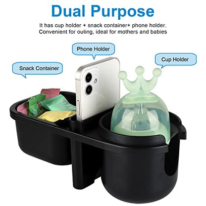 Accmor Stroller Cup Holder with Tray, Universal Cup Holder Tray for Uppababy Nuna Doona Strollers, Bottle Drinks Holder for Stroller, Wheelchair, Walker - style: Tray-3 in-1-Black