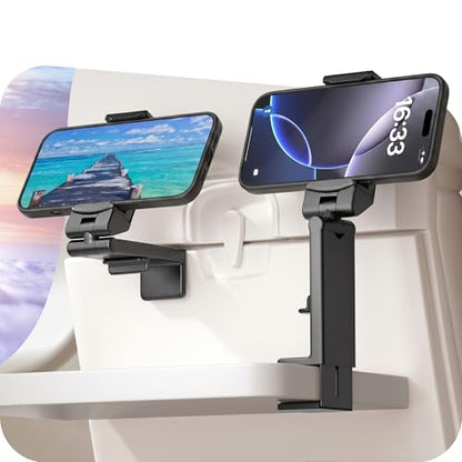 Perilogics Airplane Phone Holder Mount Universal in Flight Hands Free Viewing with Multi-Directional Dual 360 Degree Rotation (Black/Black) - color: Black / Black