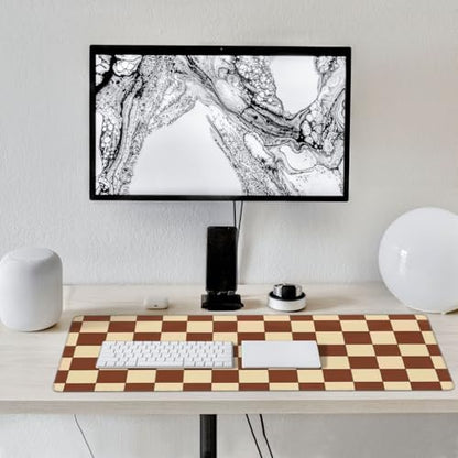Brown Beige Checkered Mouse Pad Large Desk Mat for Keyboard and Mouse Non-Slip Gaming Mousepad Office Desk Accessories for Computer 35.4x15.7Inch - color: Brown Beige Checkered