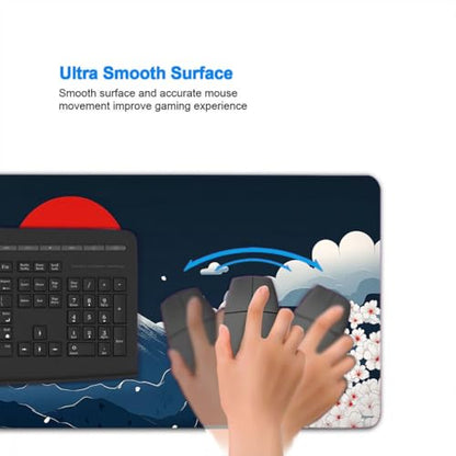 Mount Fuji Mouse Pad Large Red Sun Sakura Blossom Japanese Minimalist Gaming Mouse Pad Mat with Stitched Edge Non-Slip Base 31.5x11.8 Inch - color: Mount Fuji