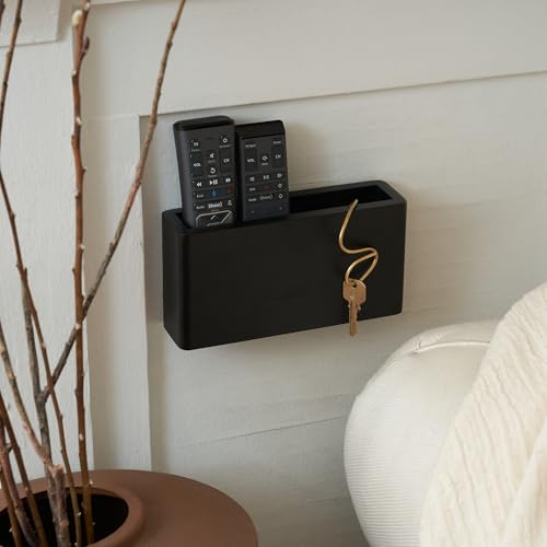 KIBAGA Premium Wooden Remote Control Holder - Easy Install Adhesive Wall Mount Caddy Keeps 3-4 TV Remotes Neatly Organized - Stylish Natural Wood Organizer is Perfect for Any Bed Or Living Room Wall - color: Black