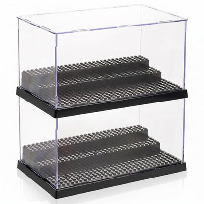 ZEAYEA 2 Pack Display Case for Minifigure Action Figures Blocks, Acrylic Display Box Storage with 3 Movable Steps, Dustproof Showcase for Collection Bricks Blocks Models Minifigures Building, Black