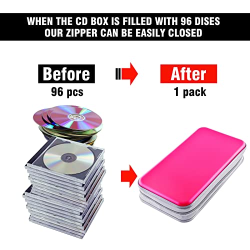 DVD Case, Bivisen CD Case Holder Wallet Binder 96 Capacity CD/DVD Cases Storage Holder Binder Organizer Wallet Book for Car Home Travel (Hot Pink) - color: Hot Pink