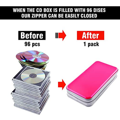DVD Case, Bivisen CD Case Holder Wallet Binder 96 Capacity CD/DVD Cases Storage Holder Binder Organizer Wallet Book for Car Home Travel (Hot Pink) - color: Hot Pink