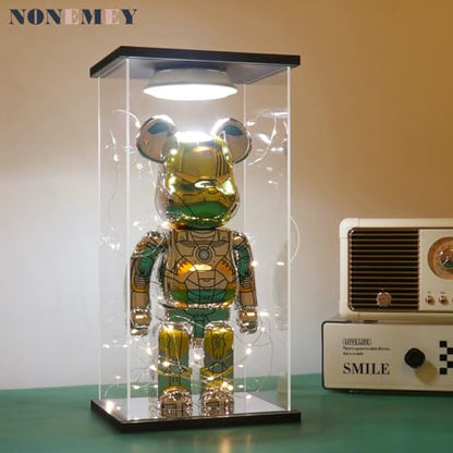 NONEMEY Clear Acrylic Display Case with Remote Control Light for Bearbrick, Dustproof Model Showcase Organizer Box, Display Case for Collectibles Bearbrick (9.8×7.9×16.5inch,25×20×42cm) - size: 9.8×7.9×16.5 inch, 25×20×42 cm