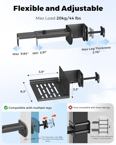 JOY worker Under Desk PC Mount for Standing Desk, Clamp-On Desk Leg Computer Mount, No Drilling, Adjustable Computer Case CPU Holder Holds Up to 44lbs, Black PC Tower Mount - color: Black, style: Basic