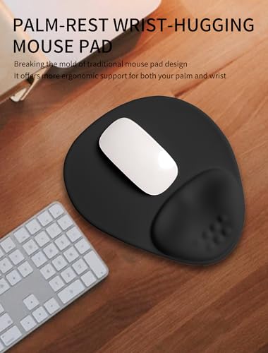 Palm-Rest and Wrist-Hugging Mouse Pad Wrist Rest, Ergonomic Wrist Support with Curve Fitting Cushioned Memory Foam for Carpal Tunnel Pain Relief, 9.9 x 8.3 Inch, Dark Night Black - color: Dark Night Black