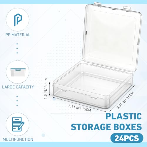 SATINIOR 24 Packs Small Clear Plastic Beads Storage Containers Box with Hinged Lid for Storage of Small Items, Crafts, Jewelry, Hardware (5.9 x 5.9 x 1.5 Inches) - size: 5.9 x 5.9 x 1.5 Inches