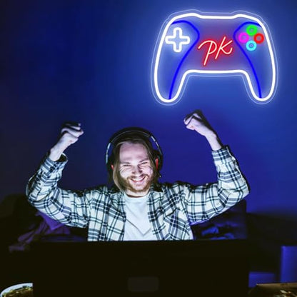 PK Gamepad Neon Sign - Dimmable USB Powered LED Light for Game Room/Teen Boy Bedroom Decor, Birthday Christmas Gift for Gamers - style: PK GamePad