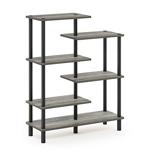 Furinno Turn-N-Tube 6-Tier Accent Display Rack, French Oak Grey/Black - color: French Oak/Black, style: 6-Tiers, Side Ladder