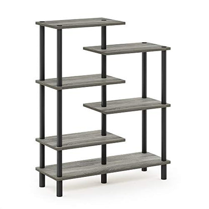 Furinno Turn-N-Tube 6-Tier Accent Display Rack, French Oak Grey/Black - color: French Oak/Black, style: 6-Tiers, Side Ladder