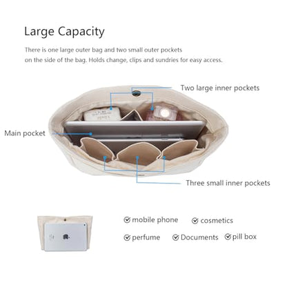 YONEBN waterproof Storage Bag Lightweight Large Capacity nylon Bag Inner Bag Handbag Organizer - color: Canvas/Black