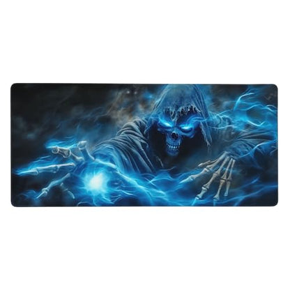 Extended Gaming Mouse Pad, Grim Reaper Skull Design with Blue Flames, 35.4 x 15.7 Inches, Non-Slip Rubber Base - color: skull