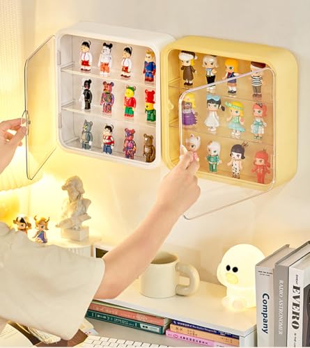 Display Case for Figures, Wall-Mounted Clear Dustproof Display Box with Magnetic Door and Shelf, Adjustable Doll Display Case for Collectibles Figurines Sonny Angels Pop Mart Mini Figures (White) - color: White