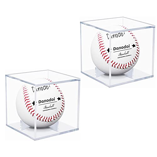 2 Pack Baseball Display Case UV Protected Acrylic Clear Baseball Holder Square Cube Ball Protector Memorabilia Autograph Display Box for Official Size Baseball - size: TWO PACK
