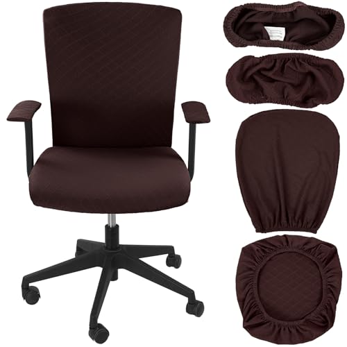 Tallew 4 Pcs Office Chair Covers Set Computer Universal Protective Stretchable Chair Seat Covers Desk Armrest Slipcovers Pads Office Cushion Backrest for Rotating(Dark Brown) - color: Dark Brown