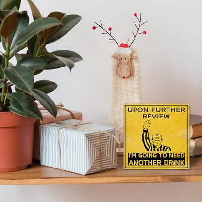 World Cup Bathroom Sign Decorations Upon Further Review I'm Going To Need Another Drink Football Wooden Sign for Bathroom Office Desk Shelf Funny Soccer Fan Gear Game Day Gifts Holiday Home Decor 5 X 5 Inch