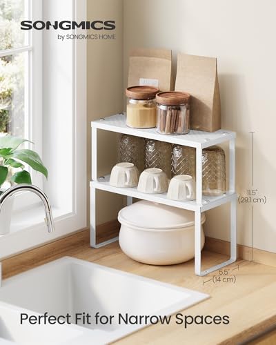SONGMICS Spice Racks, Set of 2 Metal Cabinet Shelf Organizers, Countertop Organizers, Shelf Risers, Stackable, Expandable, White UKCS003W01 - color: White, size: 5.5"D x 12.6"W x 6.1"H + 5.1"D x 12.6"W x 5.4"H