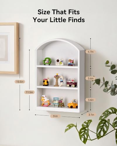 9"x13.5" Small Arched Trinket Display Shelf Shadow Box, White | Fully Assembled, Wooden Shelf for Wall or Desk, Display Collectibles, Knick Knacks, Mini Figurines, Perfumes & Crystals - color: White
