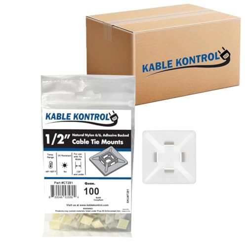 Kable Kontrol Zip Tie Mounts, 1/2” Sq, Natural White, 32000 Pcs Bulk Pack, Adhesive Backed Multi-Purpose Mounting Squares Nylon Cable Tie Wrap Anchor Pads for Cable Management - color: White, size: 1/2" Inch Square - 32000 Pcs