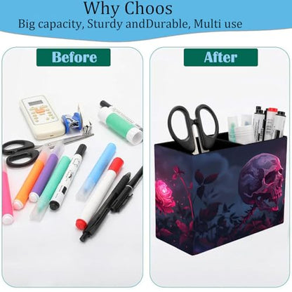 Pen Holder and Anti-Slip Mouse Pad Combination, Makeup Brush Storage Box, Tableware Storage Box, Suitable for Office and Home - Rose Skull - color: Rose Skull