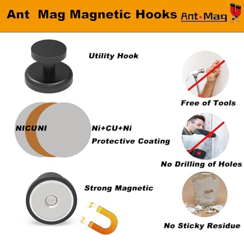 Ant Mag Magnet Hooks Heavy Duty for Coat Hanging Strong Magnet Hangers for Metal Surface Great Organization for Cruise Cabinet Door Kitchen Room Office - size: D42 Flat 2 Pack