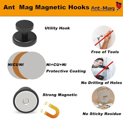 Ant Mag Magnet Hooks Heavy Duty for Coat Hanging Strong Magnet Hangers for Metal Surface Great Organization for Cruise Cabinet Door Kitchen Room Office - size: D42 Flat 2 Pack