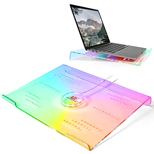 Acrylic Laptop Stand Clear Tablet Holder with 366 Kinds of RGB Backlight,Multiple Heat Dissipation Vents Ergonomic Tilted Mount Riser for PC,Notebook,MacBook,Phone from 10 to 17.3 Inch Work/Home - color: Laptop Stand