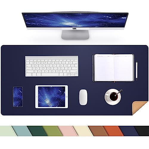 AFIING Desk Mat, Blue, 35.4" x 17", Cork Desk pad Protector | Dual-Sided Cork & PU Leather, Waterproof, Non-Slip for Mouse Pad, Office, Home & Writing - color: Blue, size: 36" x 17"