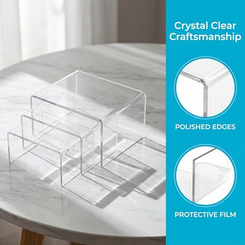Hedume Set of 9 Clear Acrylic Display Risers for Figures, Buffets, Cupcakes and Jewelry Display Stands