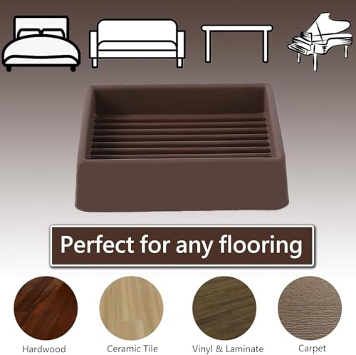2x2 Non Slip Rubber Furniture Caster Cups for Hardwood Floors, Anti-Slip Square Furniture Coasters Pads Stopper Gripper Floor Protectors for Bed Couch Table - size: 12 Pcs Brown