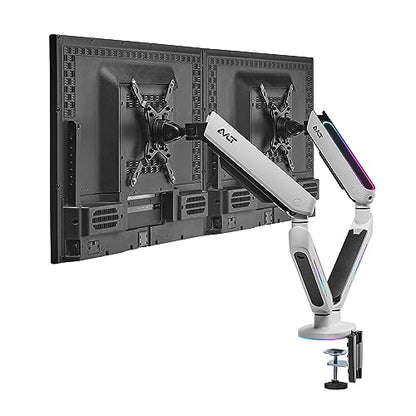 AVLT Dual 27”-43” RGB Gaming Monitor Arm Desk Mount Built-in 20 Lighting Modes Touch Button Control Fits Flat/Curved/Ultrawide Screen Height Swivel Tilt Rotation Adjustable Stand -White - color: White - Dual